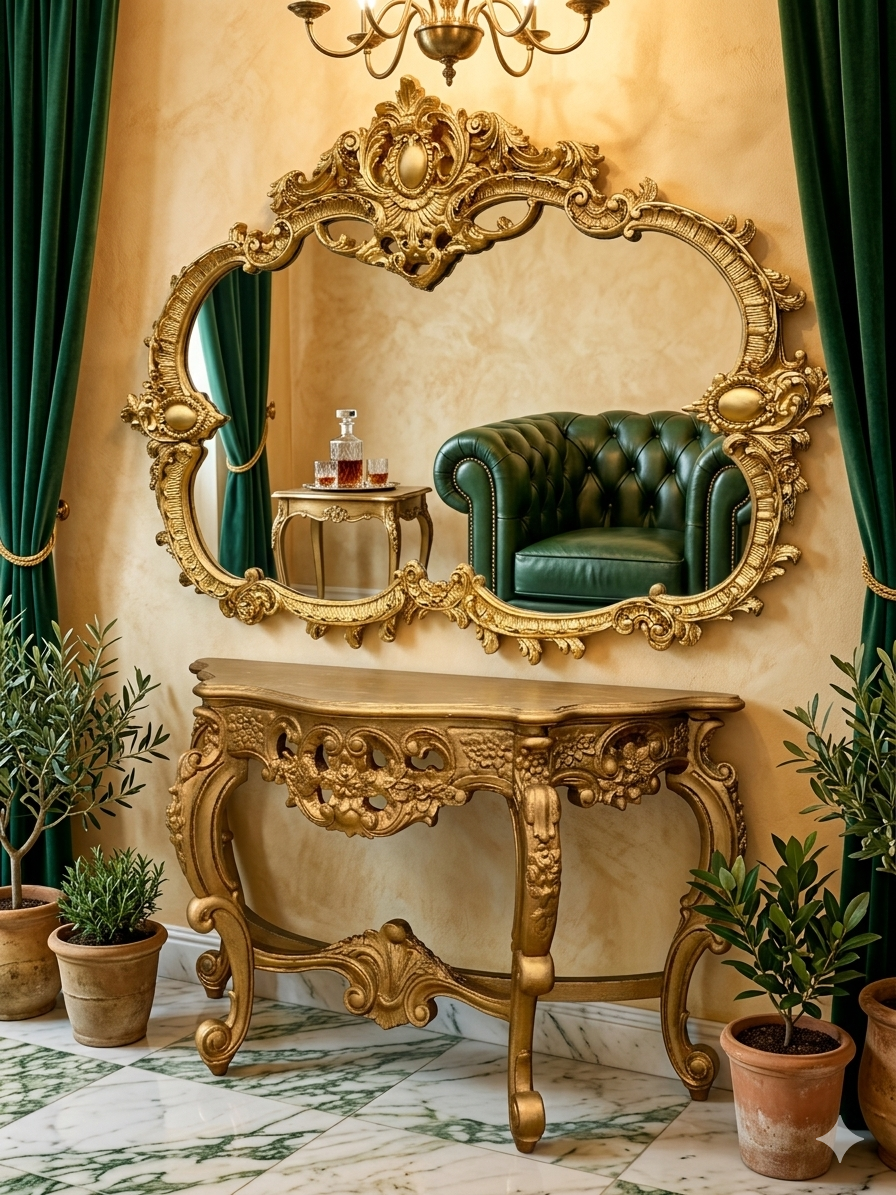 Elegant Gilded Baroque Mirror and Console 🌿🏛️🌿