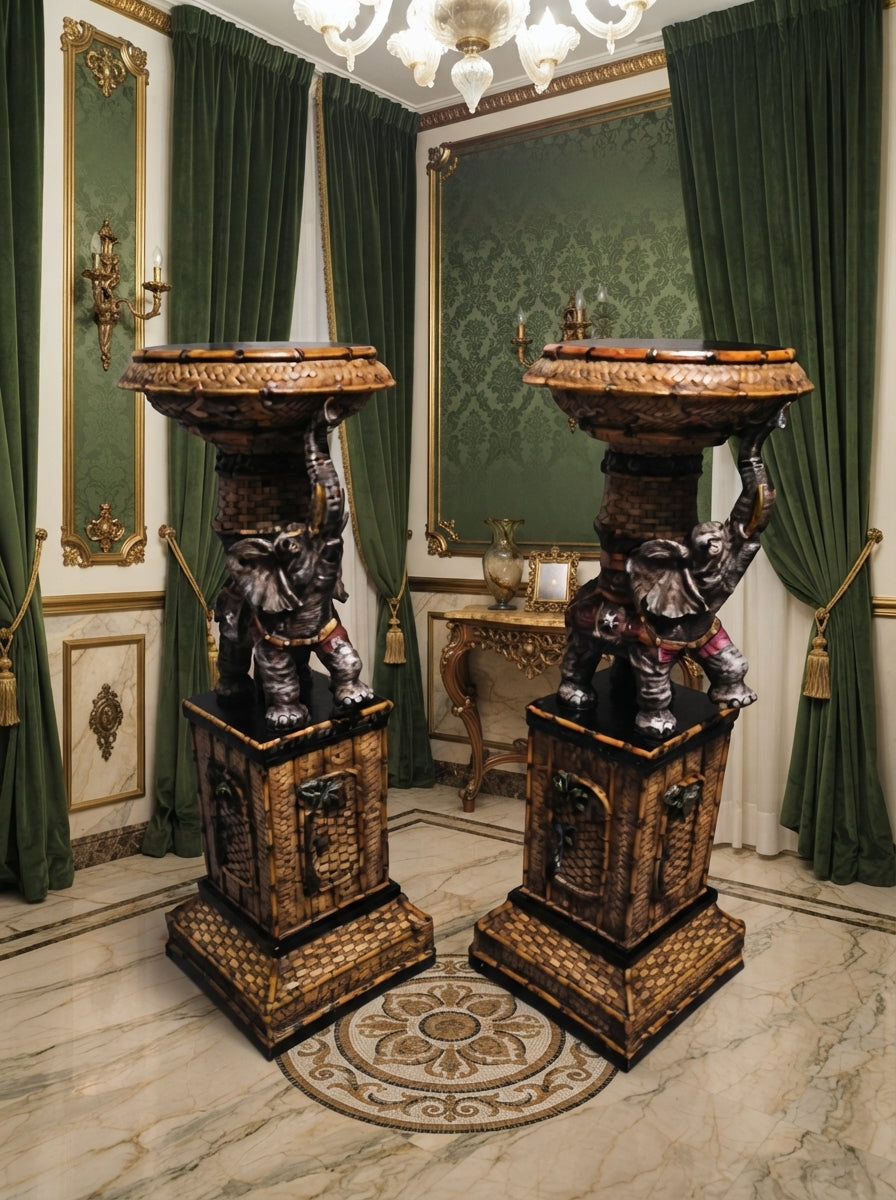 Pair of Elephant Pedestal Tables – Toscano Tropical Design 🌴🏛️🌹
