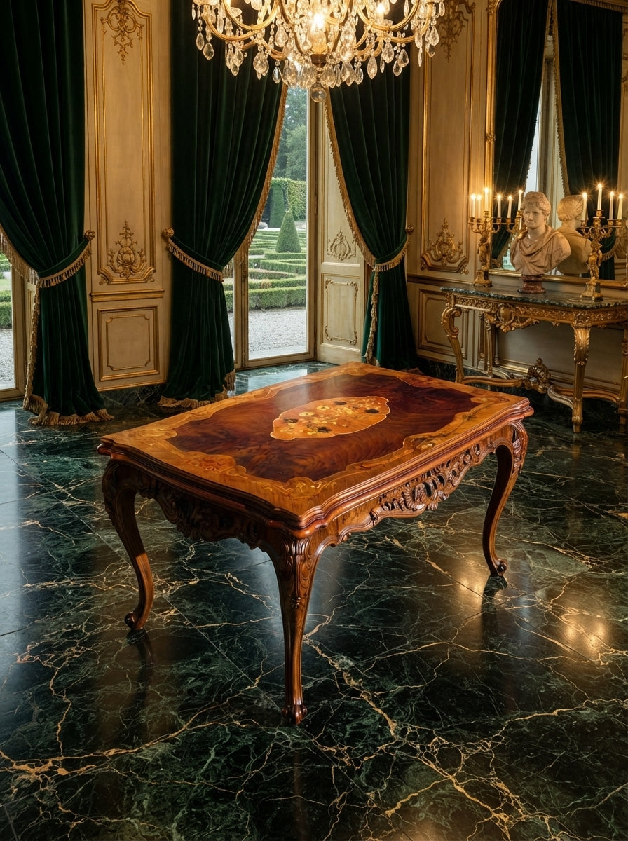 Mesa Antigua Con Incrustaciones En La Madera ✨