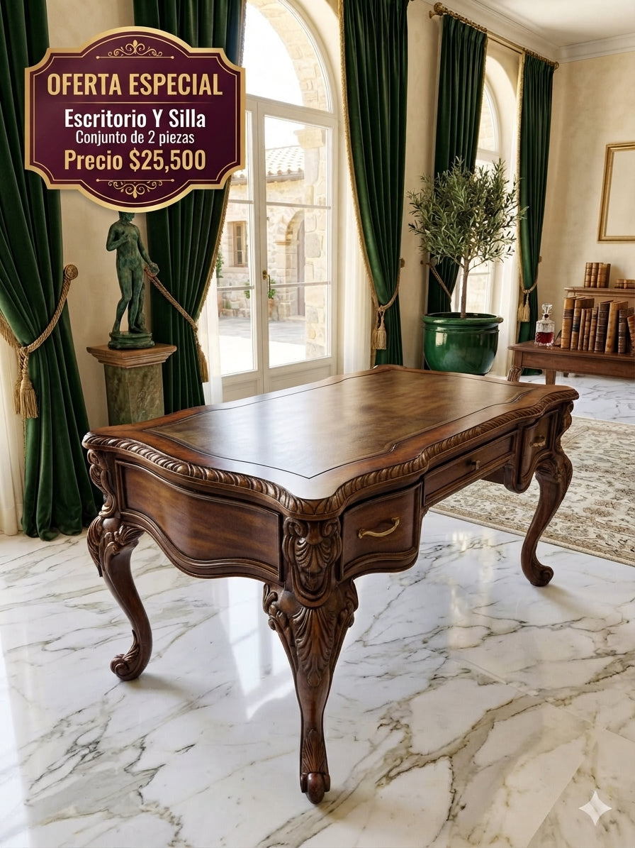 Executive Mahogany Set with Carved Desk and Chair ✨🕰️✨