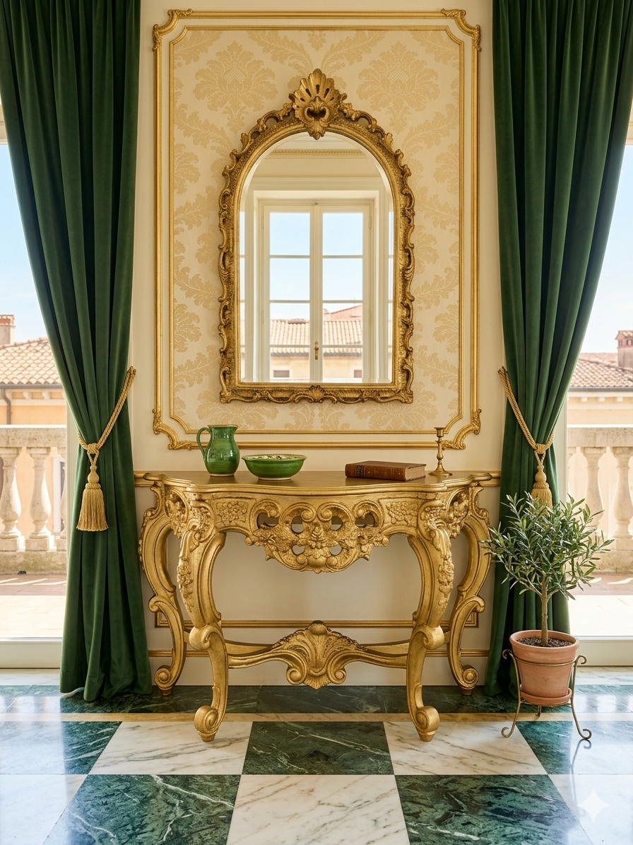 Credenza with Mirror – Aged Gold 🪞🏛️🌿