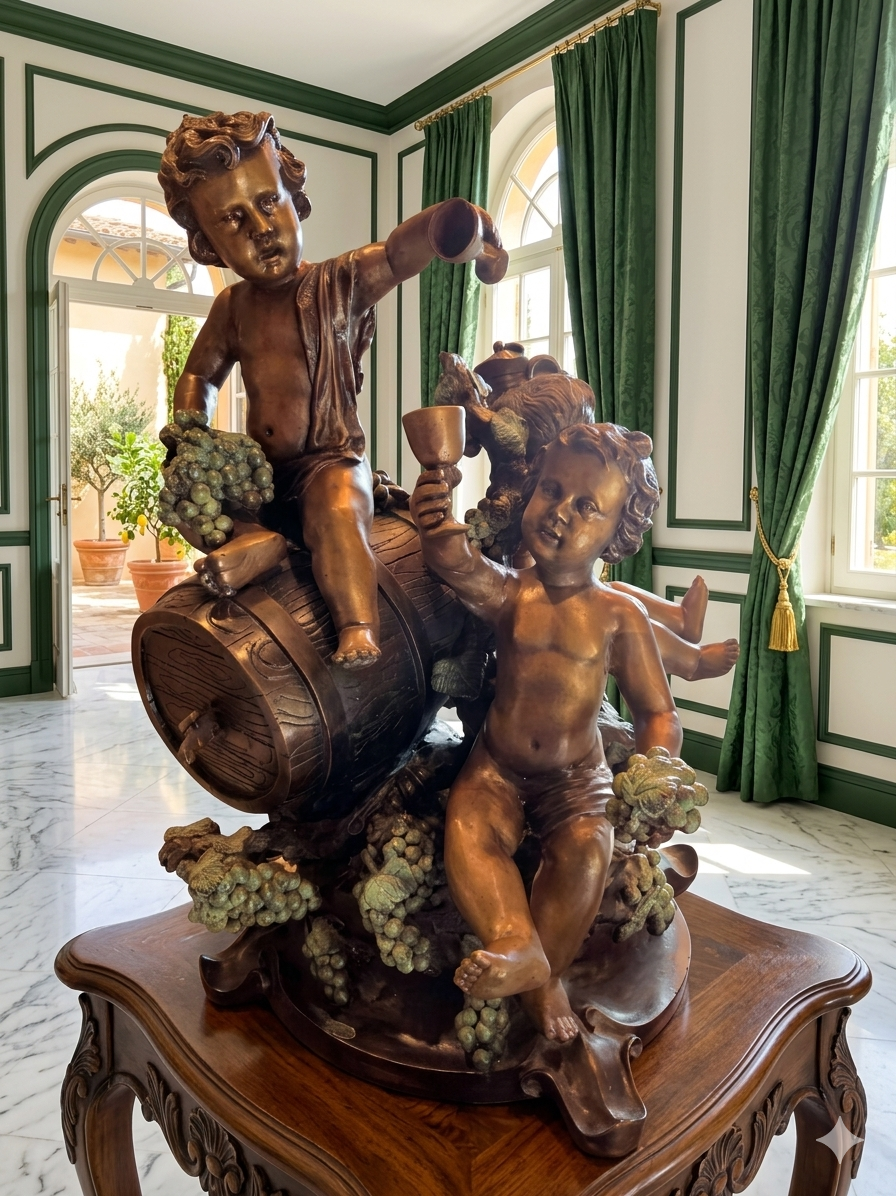 Bronze Sculpture with Bacchic Putti – A Celebration of Wine and Abundance 🌿🪙🍇