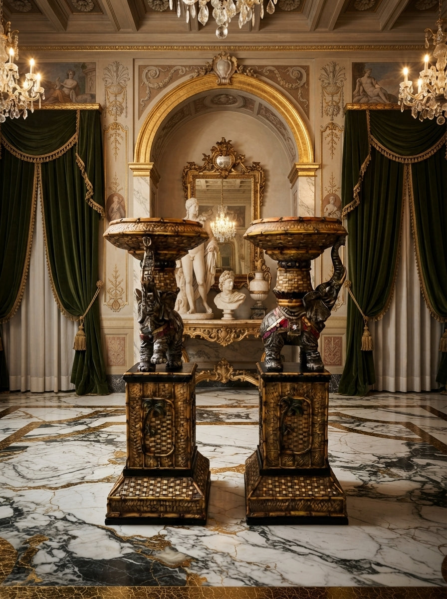 Pair of Elephant Pedestal Tables – Toscano Tropical Design 🌴🏛️🌹