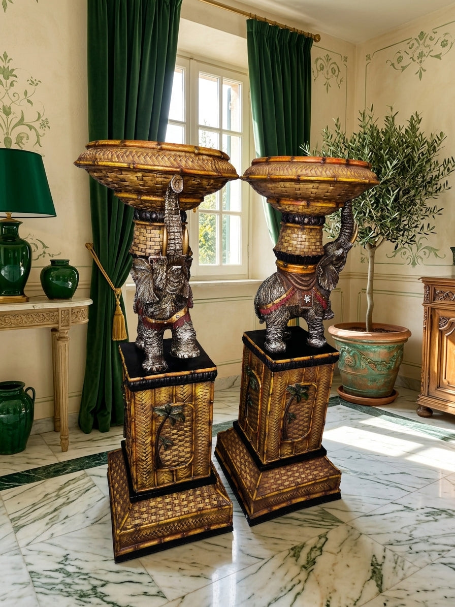 Par de Pedestales de Elefantes – Estilo Tropical Design Toscano 🌴🏛️🌹