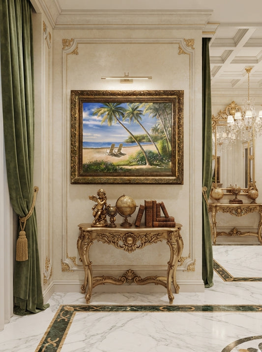 Tropical Landscape with Palm Trees and Flowers Original Painting – Signed Daniel – 124 x 154 x 9 cm🌴🖌️