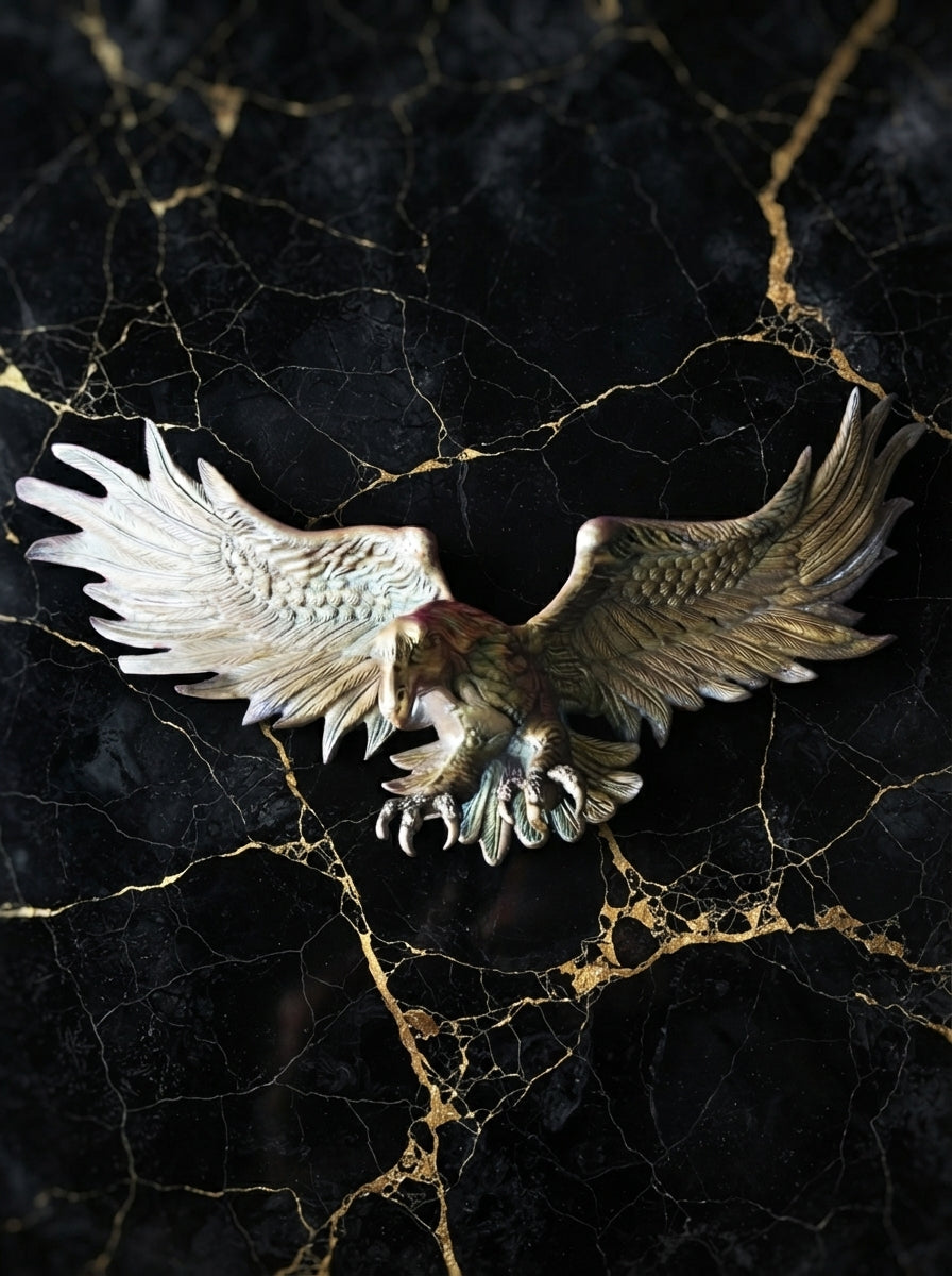 Escultura De Aguila Bronce Dorado Con Patina Verde🦅