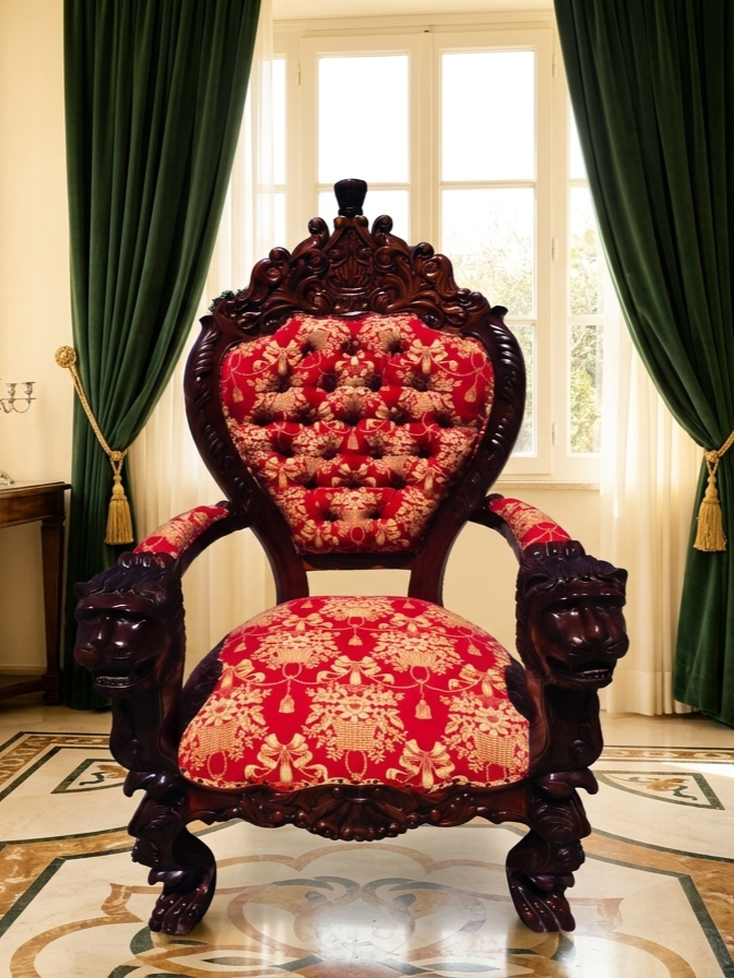 Carved Mahogany Throne Armchair – Power and Distinction 🪞🌿🪶