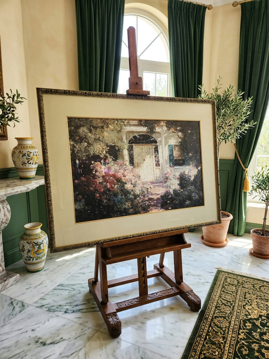 uadro al Oleo – Escena de Jardín con Entrada de Casa🌸🏛️🌸