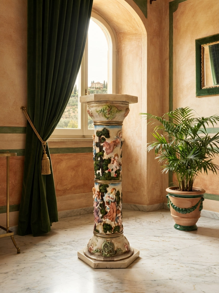 Cherub Fountain with Lilies in Polychrome Resin🕊️