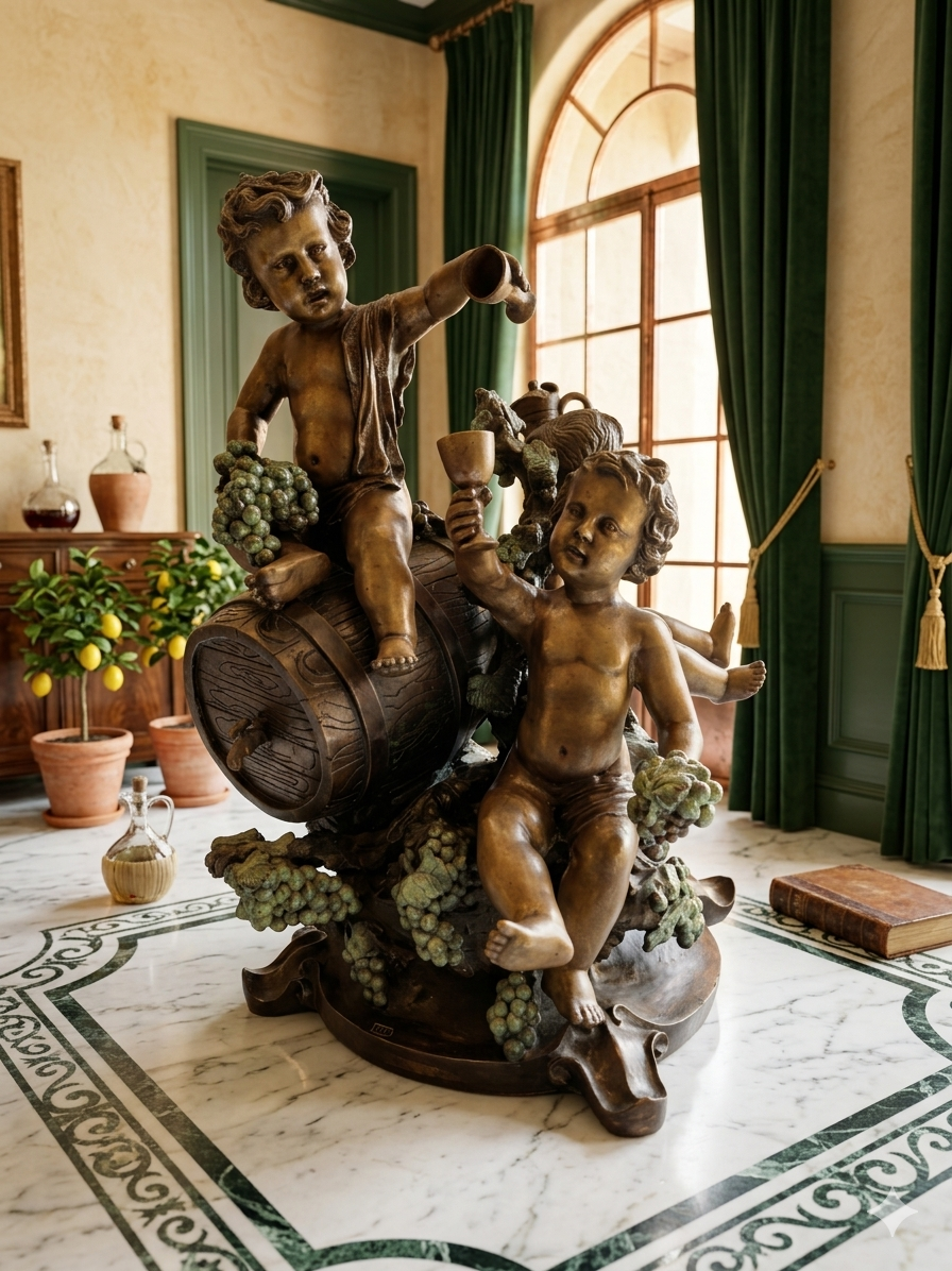 Bronze Sculpture with Bacchic Putti – A Celebration of Wine and Abundance 🌿🪙🍇