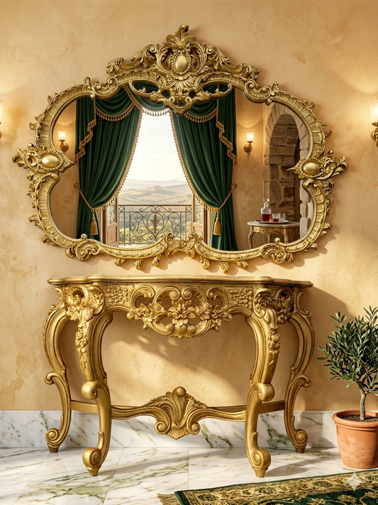 Espejo y Consola Barrocos Dorados de Gran Elegancia 🌿🏛️🌿