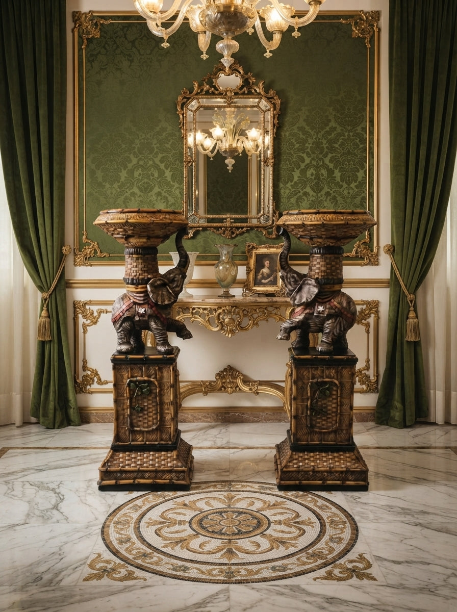 Pair of Elephant Pedestal Tables – Toscano Tropical Design 🌴🏛️🌹