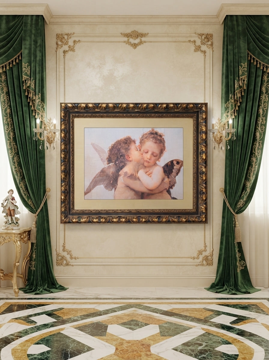 Litografia clasica de dos angelitos – Marco de madera tallada🖌️🎨👼