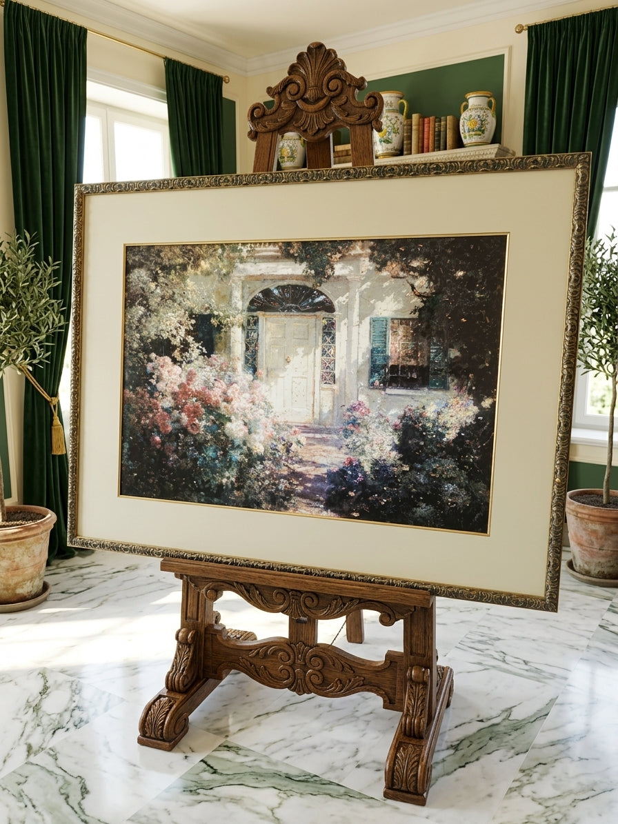 uadro al Oleo – Escena de Jardín con Entrada de Casa🌸🏛️🌸