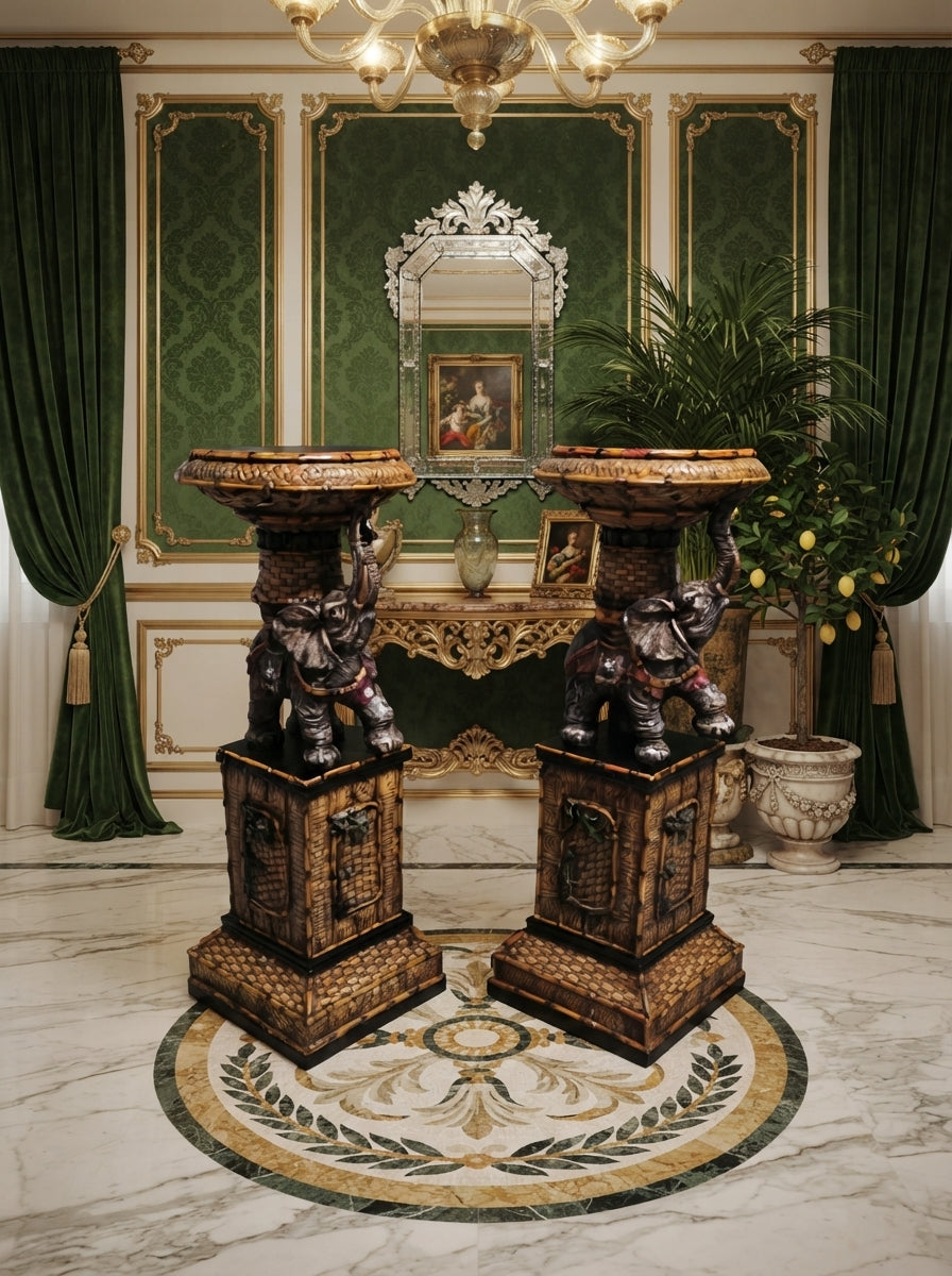 Pair of Elephant Pedestal Tables – Toscano Tropical Design 🌴🏛️🌹