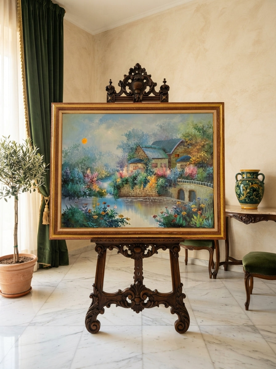 Cuadro de Paisaje con Casa Señorial – Pintura Original Firmada🌸🏛️🌸