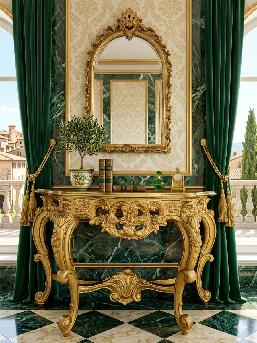 Credenza with Mirror – Aged Gold 🪞🏛️🌿