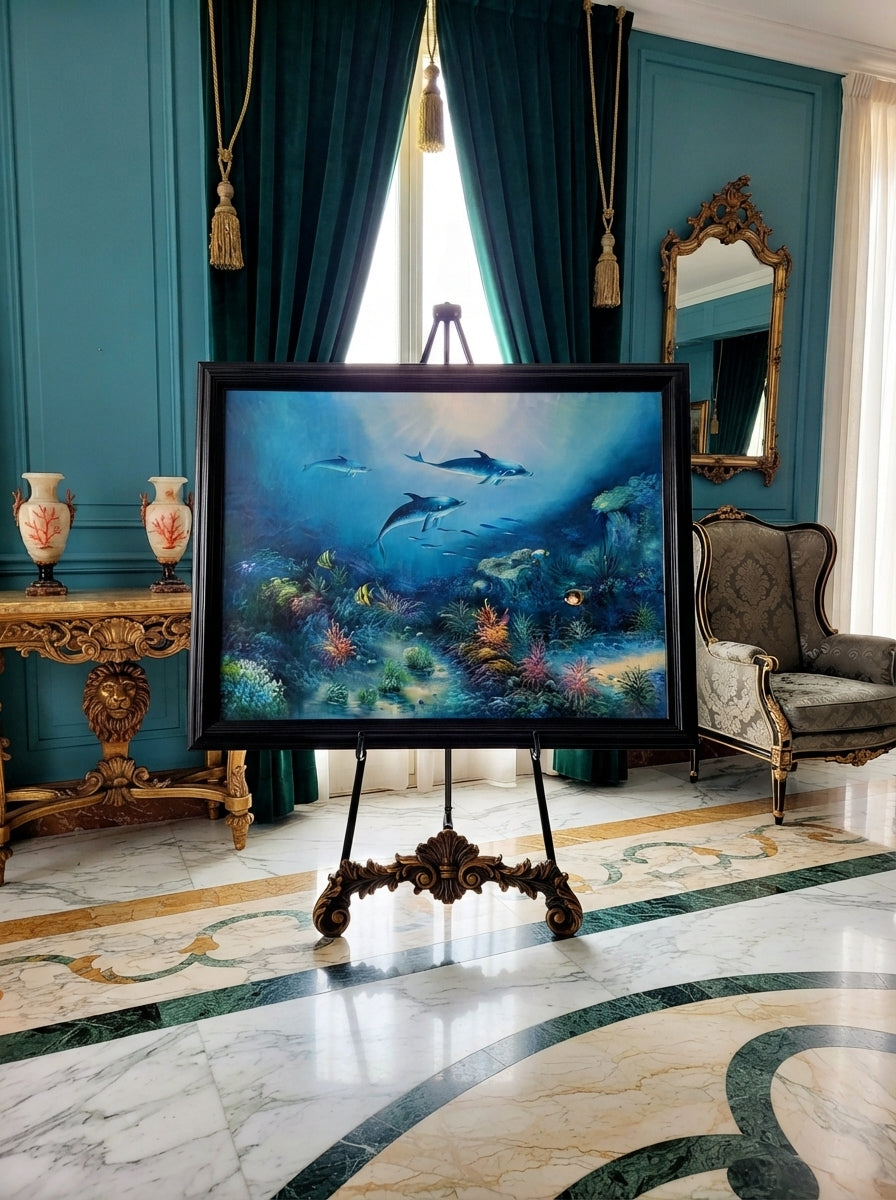 Cuadro al oleo – Familia de Delfines en Armonía Submarina🖌️🎨