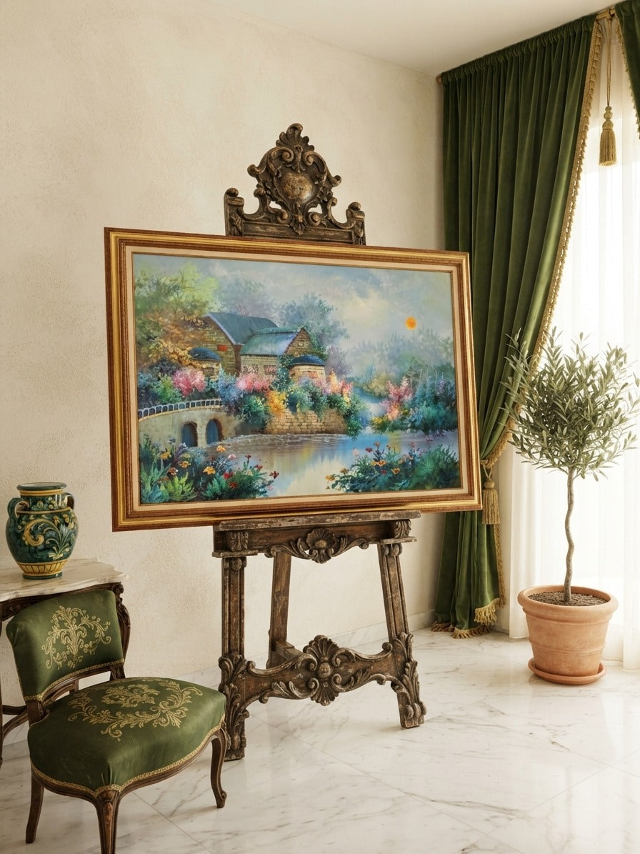 Cuadro de Paisaje con Casa Señorial – Pintura Original Firmada🌸🏛️🌸