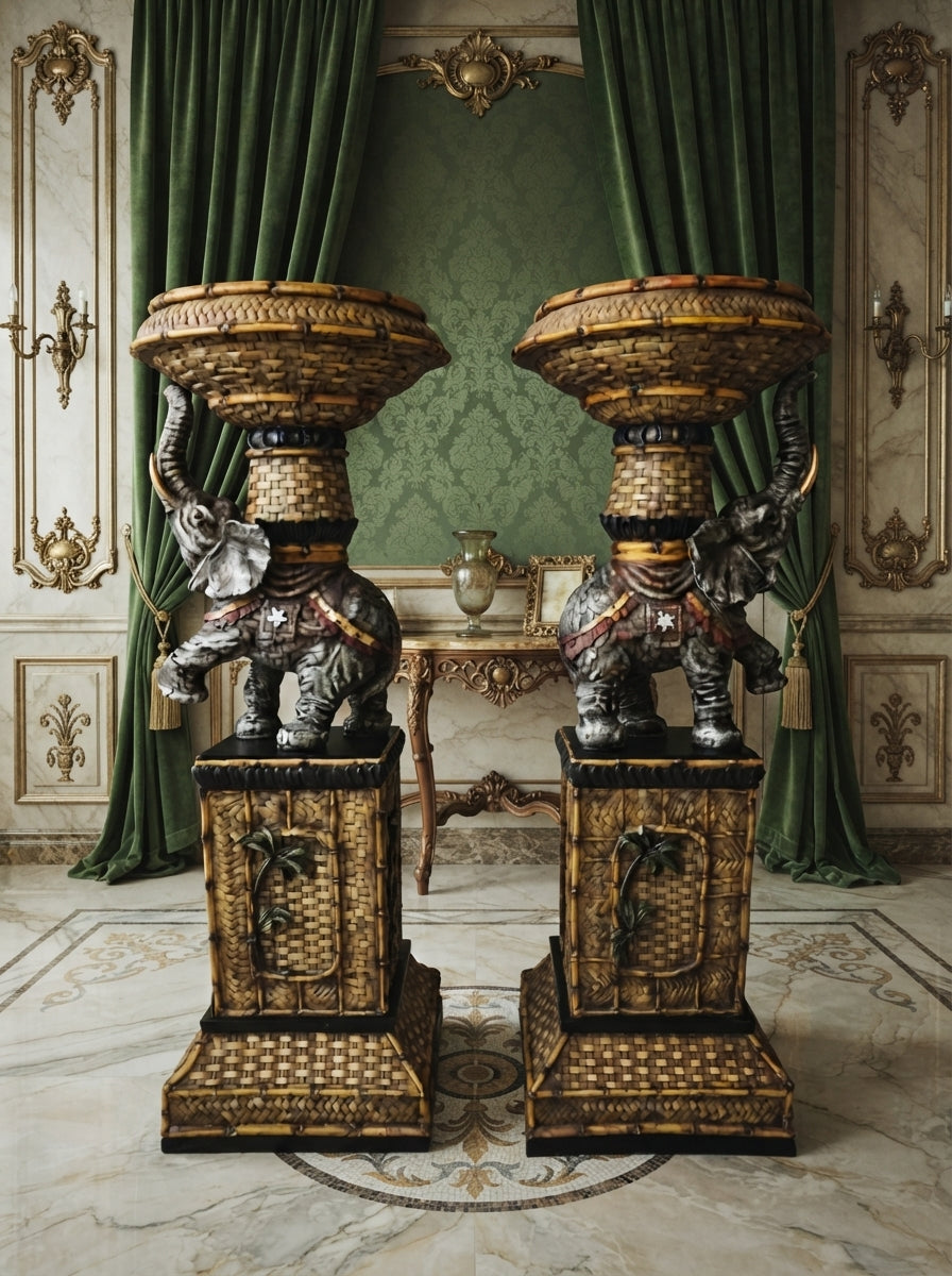 Pair of Elephant Pedestal Tables – Toscano Tropical Design 🌴🏛️🌹
