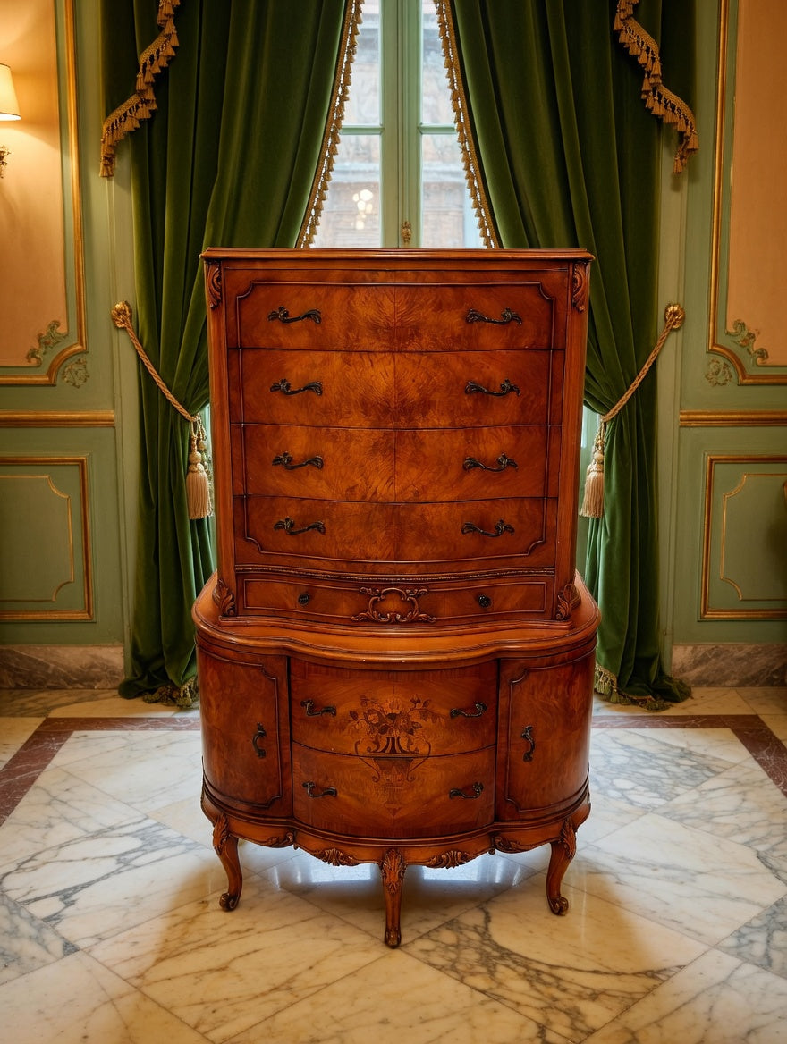 Antique Carved Dresser with Flamed Wood Veneer🍃🏺