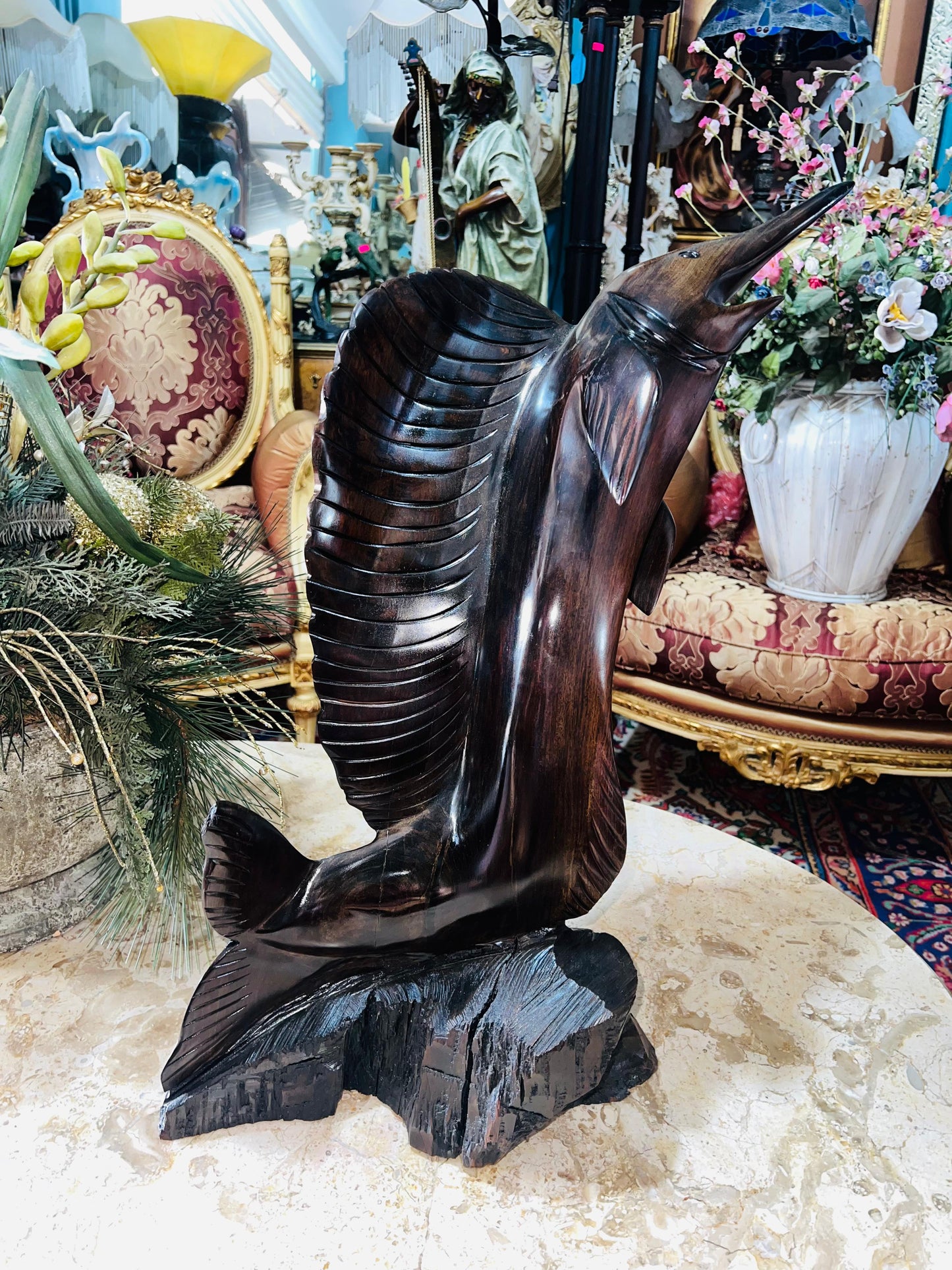 🐟✨ ¡Escultura de Pez Espada en Madera de Palofierro! ✨🐟