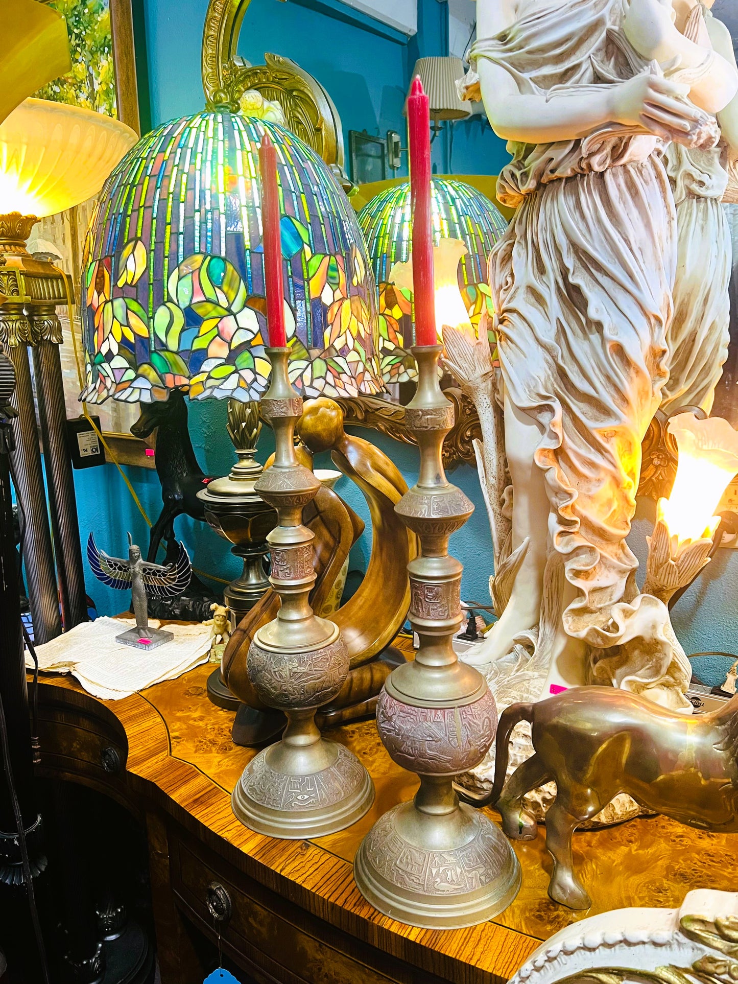 ⚖️¡Candelabros Egipcios En Bronce Con Jeroglificos!⚖️