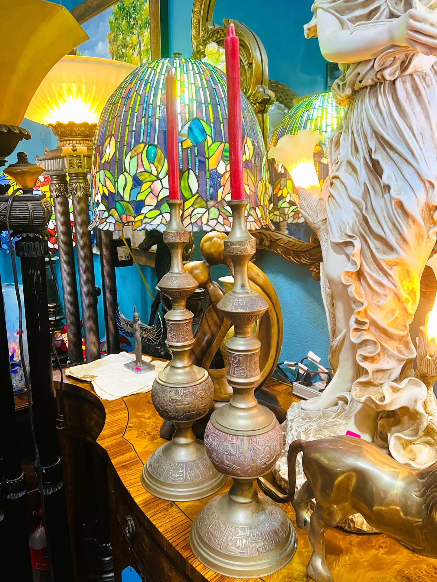 ⚖️¡Candelabros Egipcios En Bronce Con Jeroglificos!⚖️