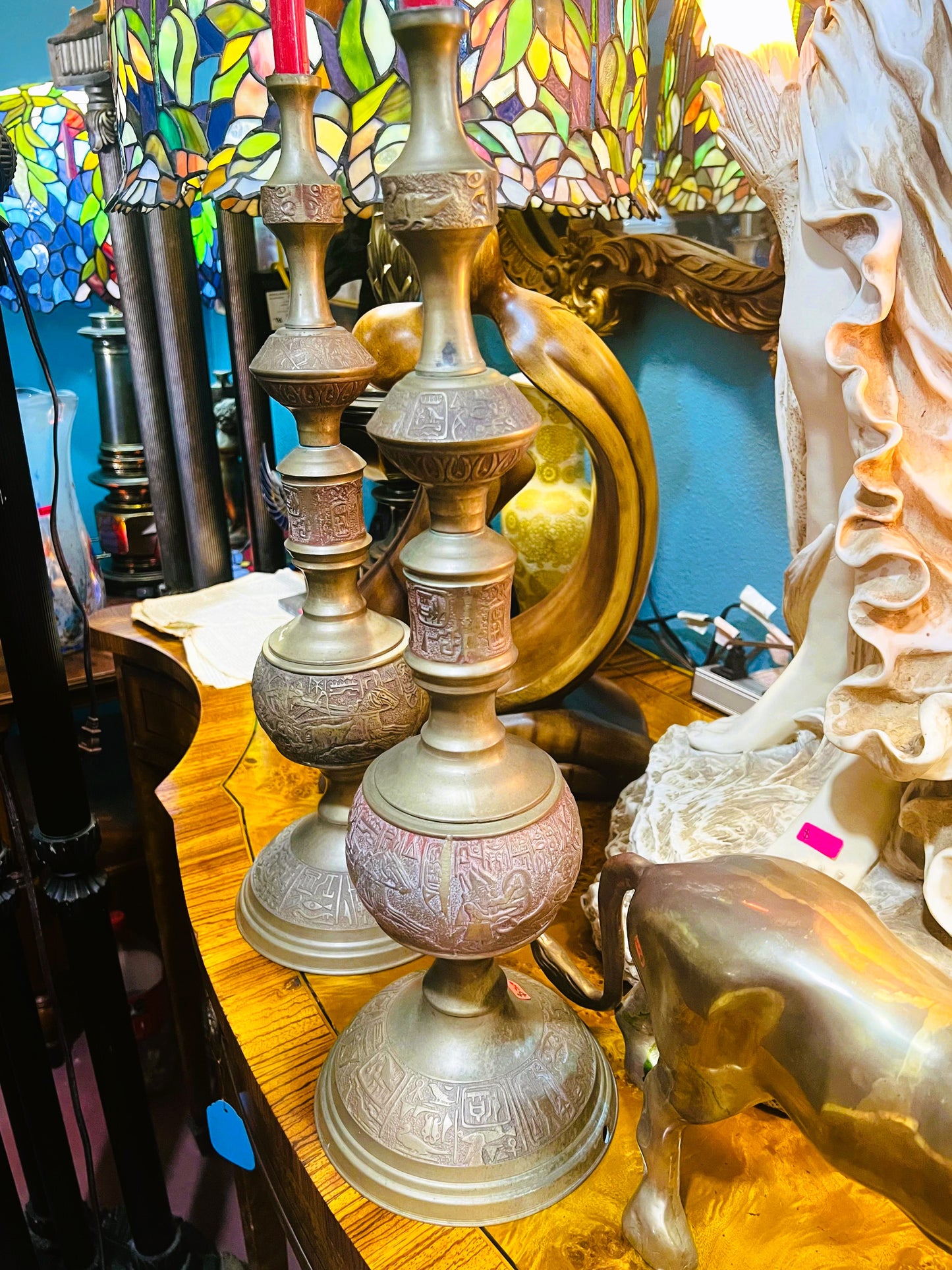 ⚖️¡Candelabros Egipcios En Bronce Con Jeroglificos!⚖️