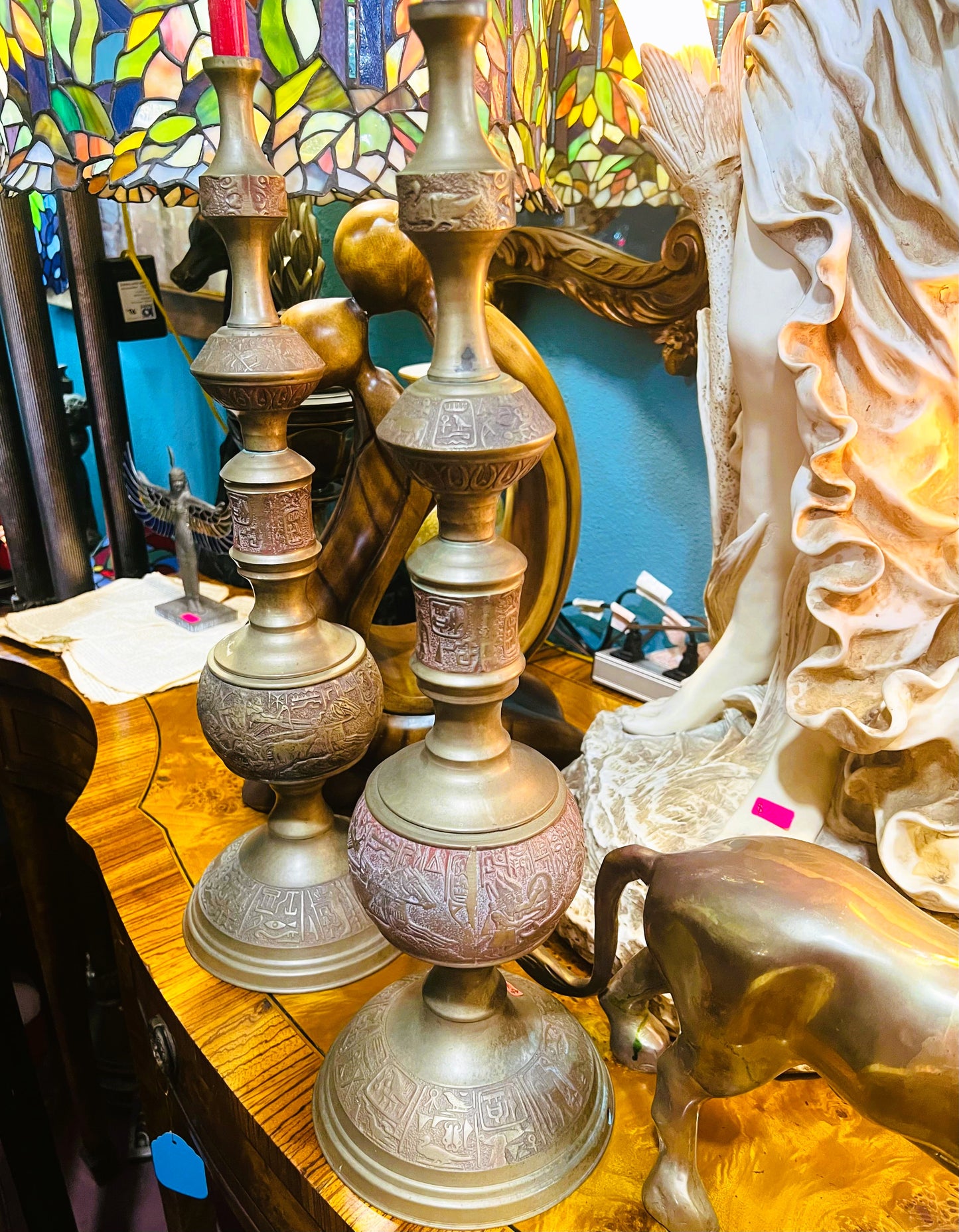 ⚖️¡Candelabros Egipcios En Bronce Con Jeroglificos!⚖️