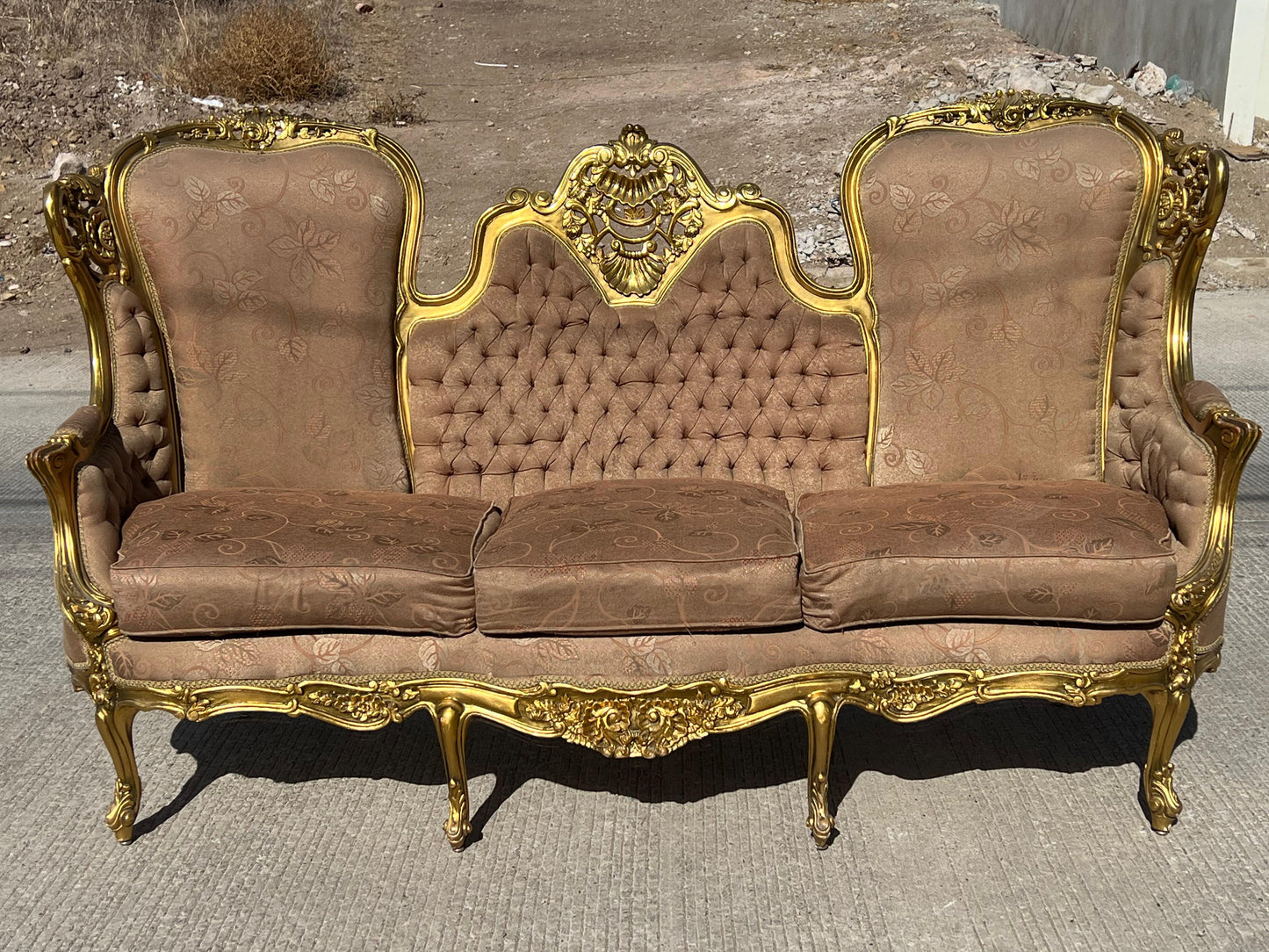 🇫🇷 Elegante Sala de 7 Piezas Marco decorado en hoja de oro solido 🇫🇷