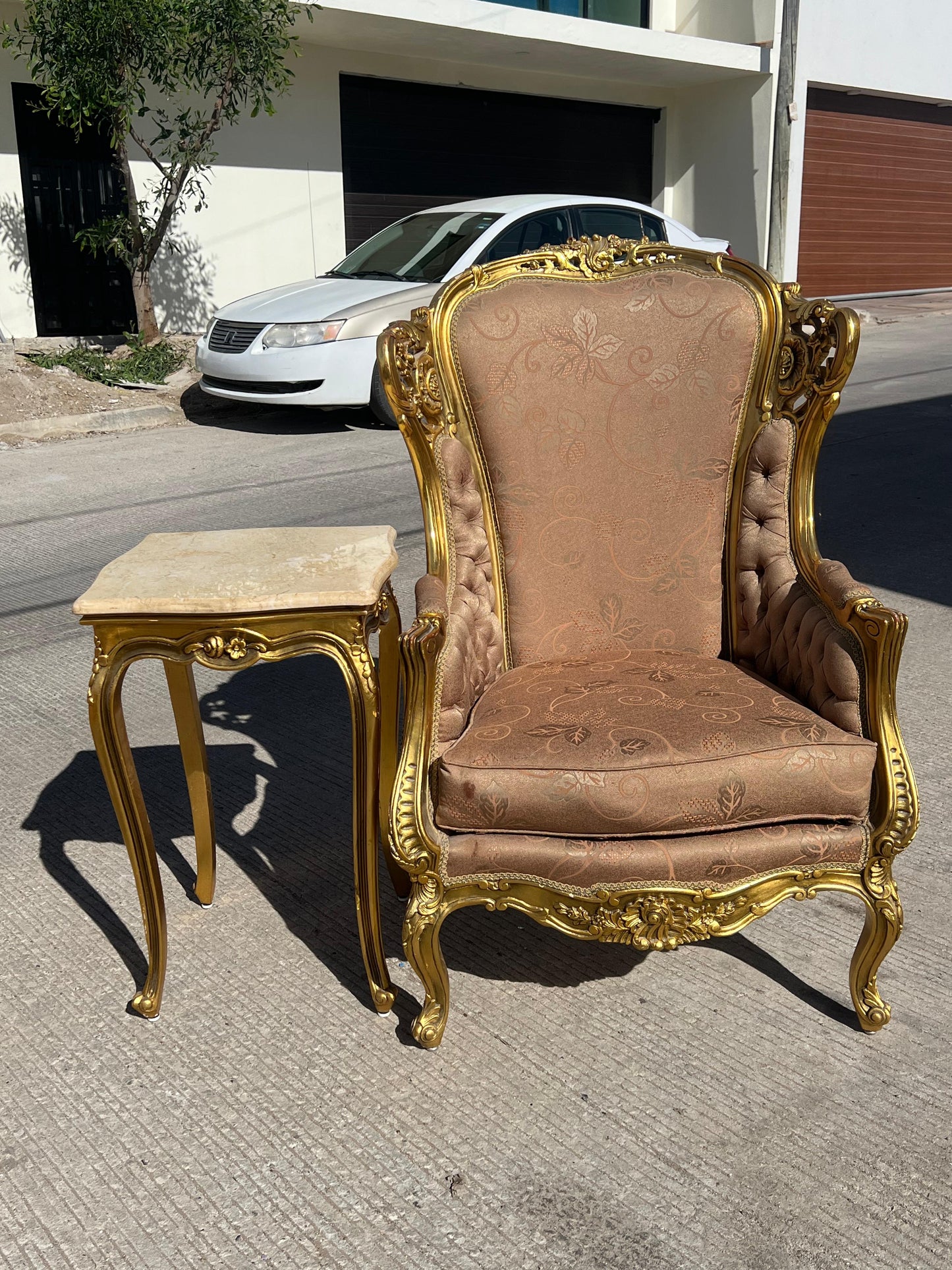 🇫🇷 Elegante Sala de 7 Piezas Marco decorado en hoja de oro solido 🇫🇷