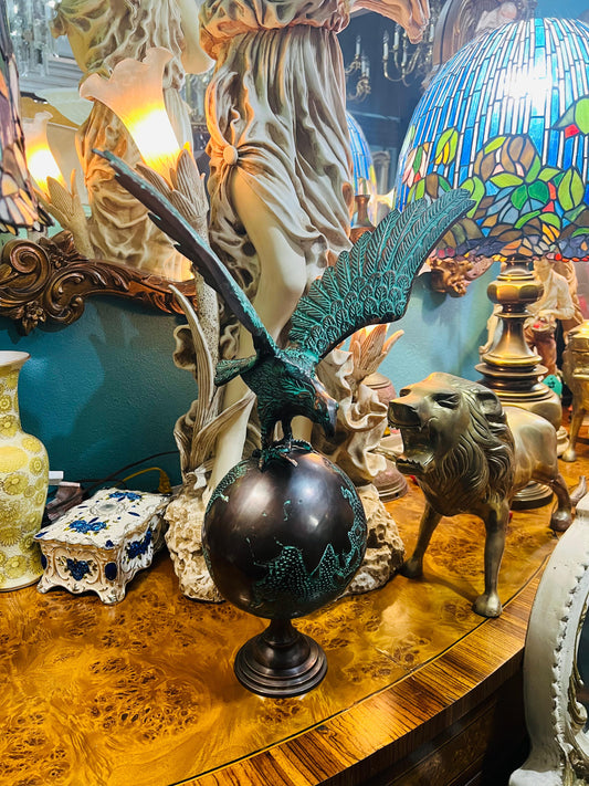 🦅 Bronze Sculpture of an Eagle in Flight with a Globe for Sale 🦅