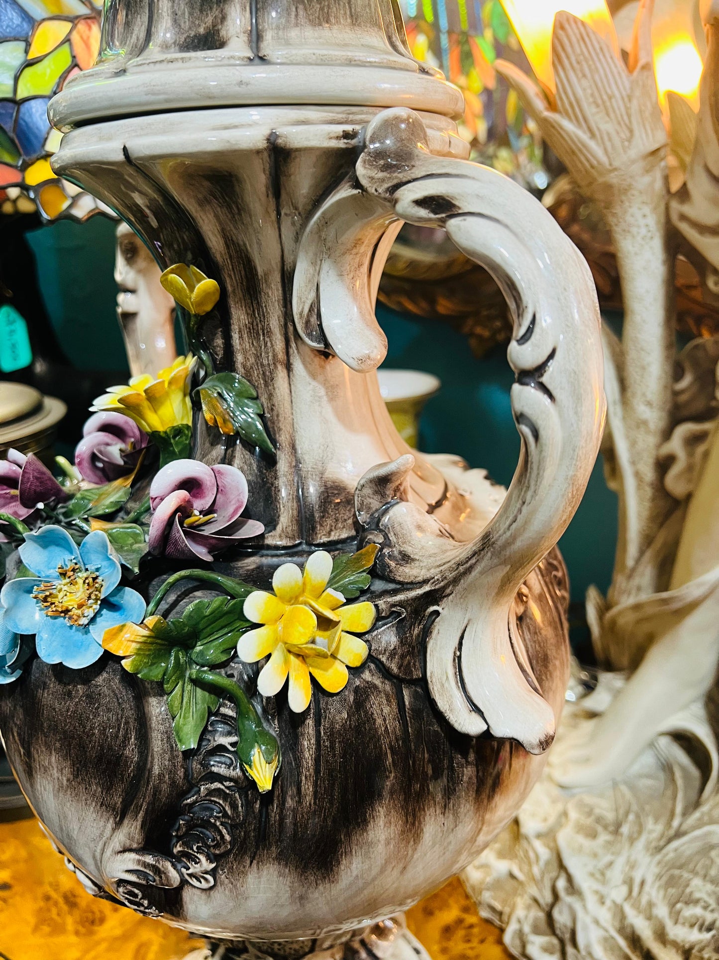 🌺🌼🏺19th Century Capo Del Monte Floral Inlaid Vase and Lid for Sale 🏺🌼🌺