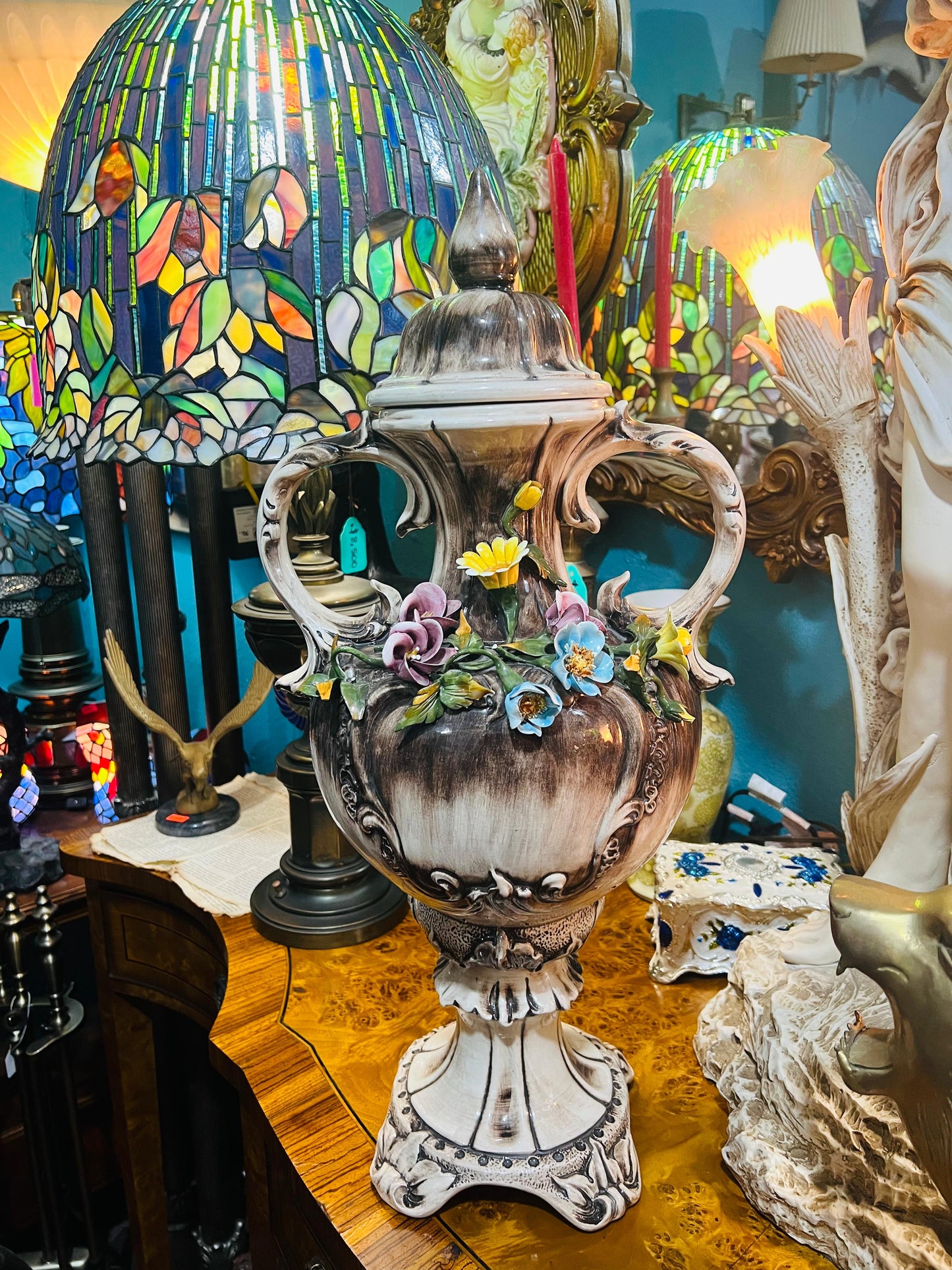 🌺🌼🏺19th Century Capo Del Monte Floral Inlaid Vase and Lid for Sale 🏺🌼🌺