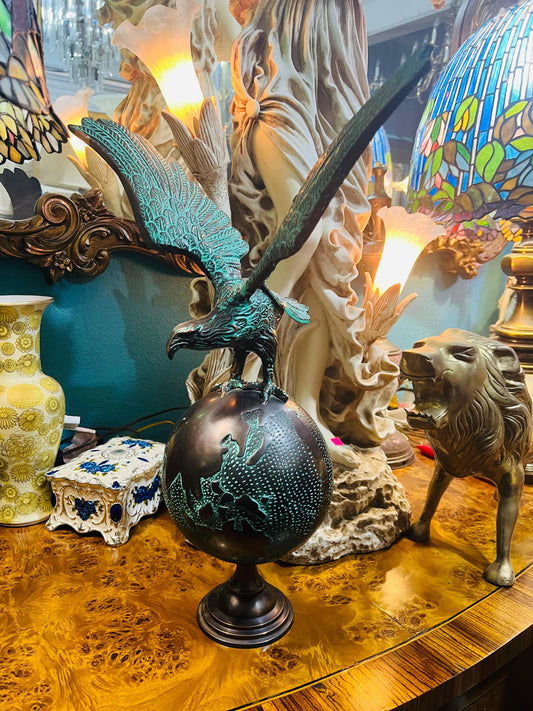 🦅 Bronze Sculpture of an Eagle in Flight with a Globe for Sale 🦅