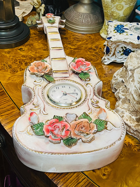 🌟 🎸Capo del Monte Fine Porcelain Guitar with Quartz Clock 🎸✨e Capo del Monte Fine Porcelain Guitar with Quartz Clock 🎸✨