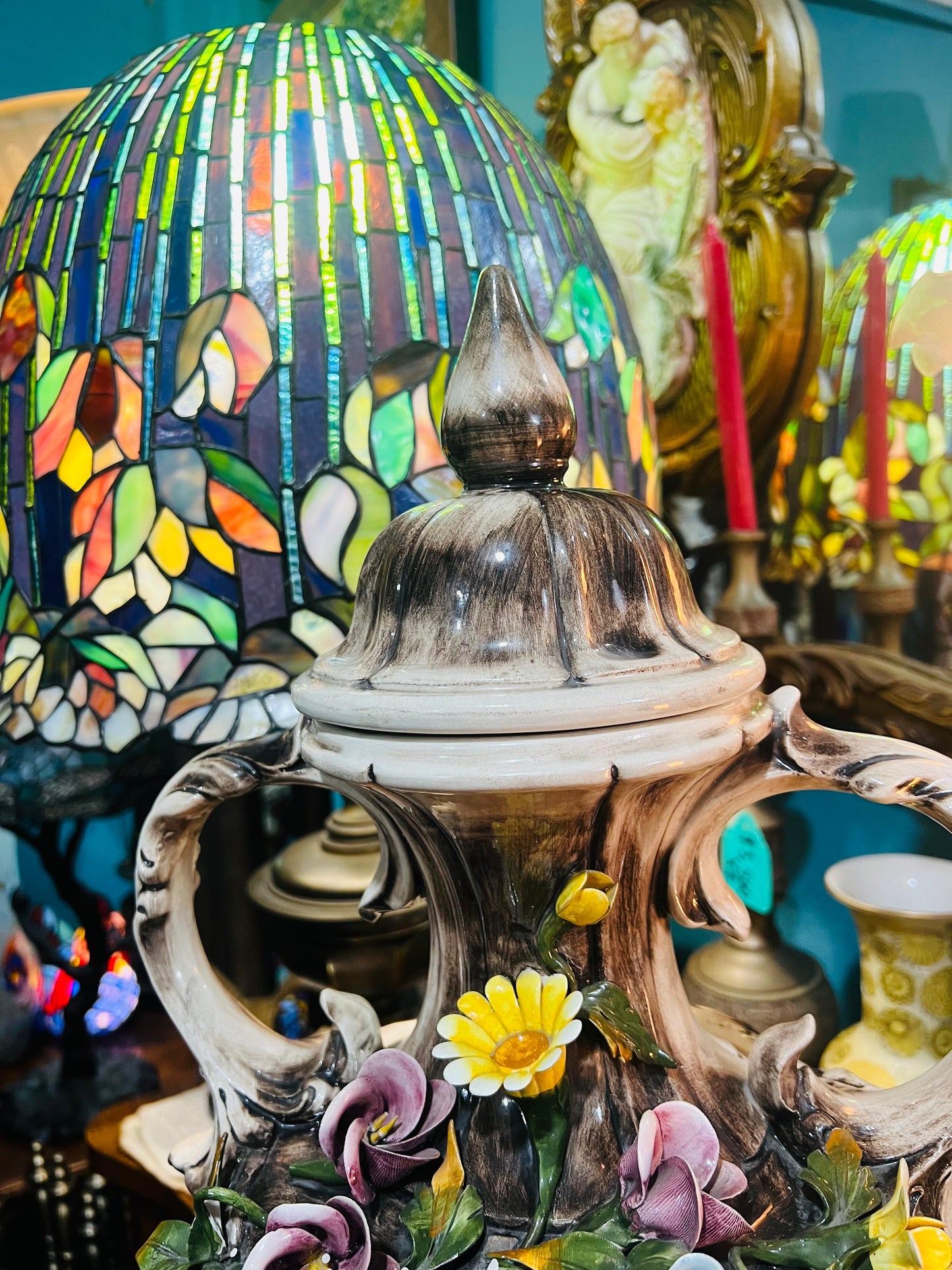 🌺🌼🏺19th Century Capo Del Monte Floral Inlaid Vase and Lid for Sale 🏺🌼🌺