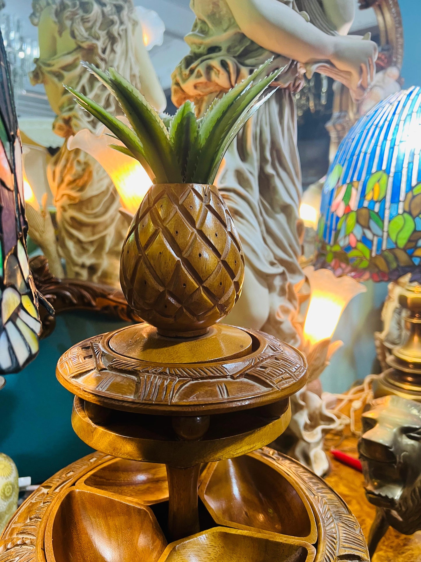 ✨Mid Century 3-Tier Lazy Susan, Wooden Monkey Pod✨