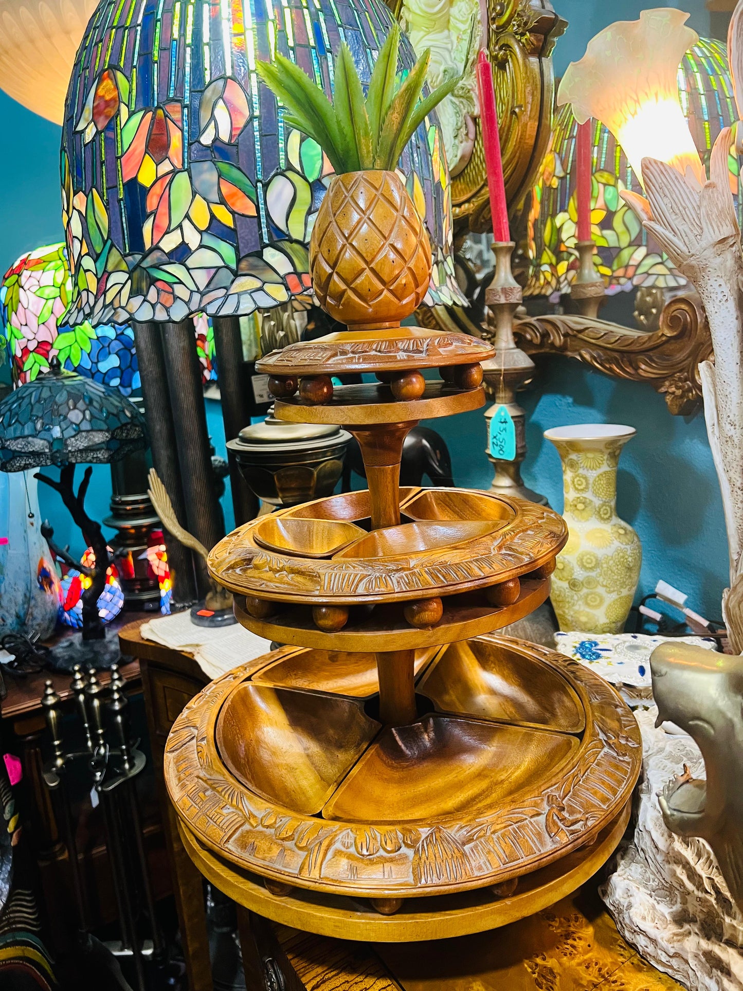 ✨Mid Century 3-Tier Lazy Susan, Wooden Monkey Pod✨