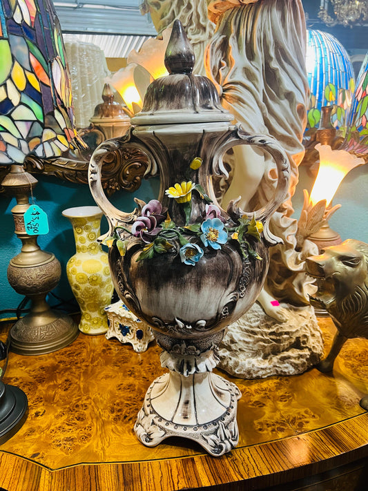 🌺🌼🏺19th Century Capo Del Monte Floral Inlaid Vase and Lid for Sale 🏺🌼🌺