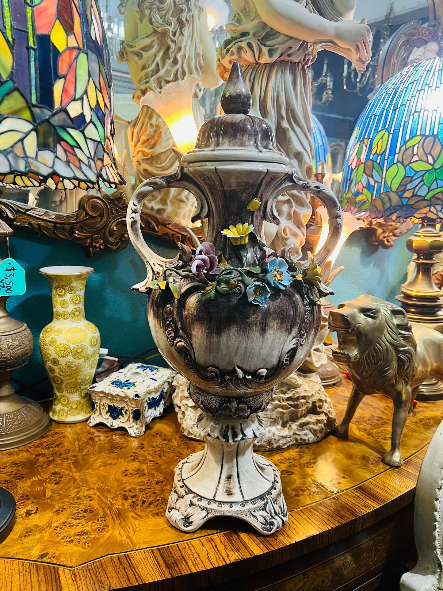 🌺🌼🏺19th Century Capo Del Monte Floral Inlaid Vase and Lid for Sale 🏺🌼🌺