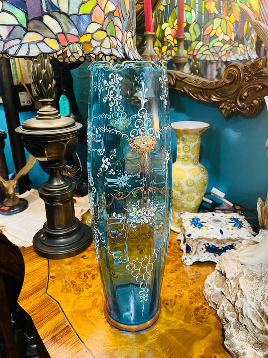 🌸🏺🌸Blue Crystal Vase with Floral Details for Sale Year of issue 1960🌸🏺🌸