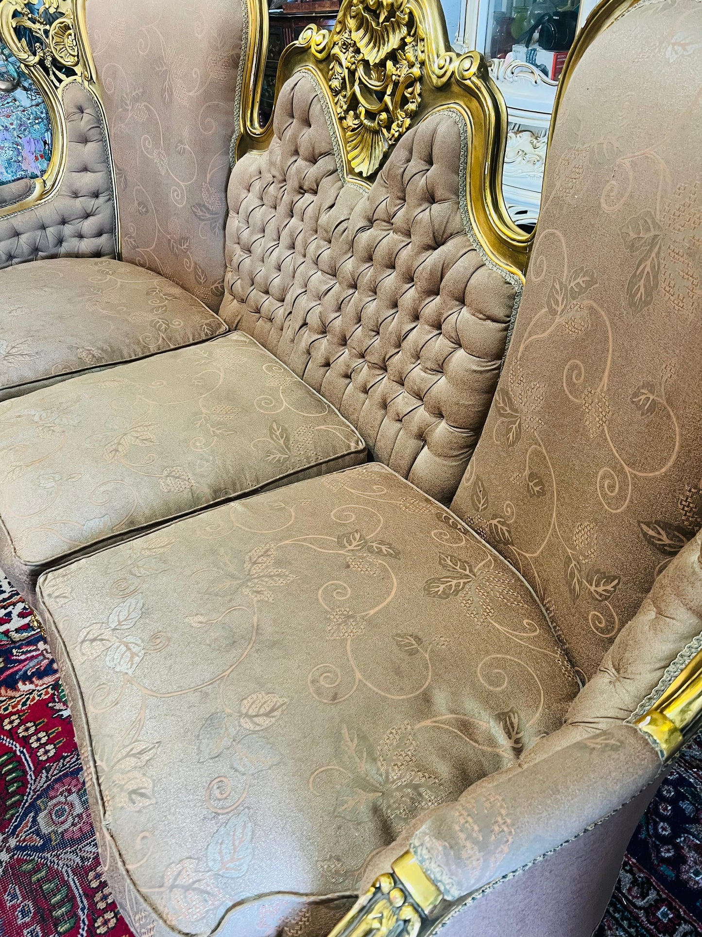 🇫🇷 Elegante Sala de 7 Piezas Marco decorado en hoja de oro solido 🇫🇷