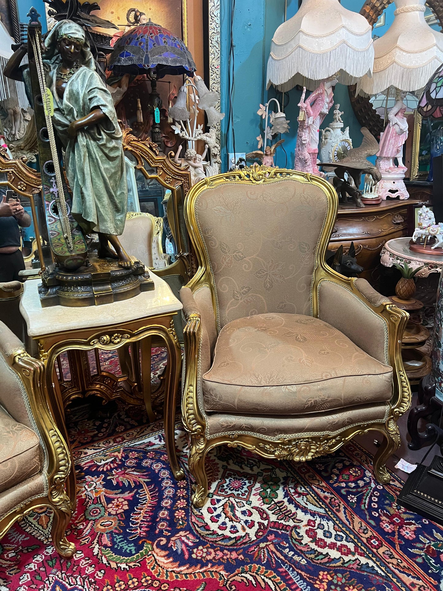 🇫🇷 Elegante Sala de 7 Piezas Marco decorado en hoja de oro solido 🇫🇷