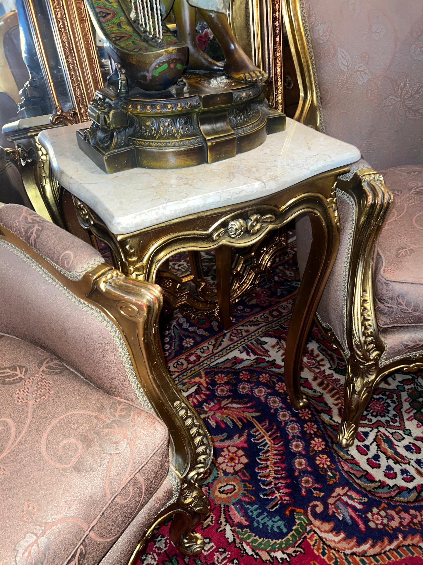 🇫🇷 Elegante Sala de 7 Piezas Marco decorado en hoja de oro solido 🇫🇷