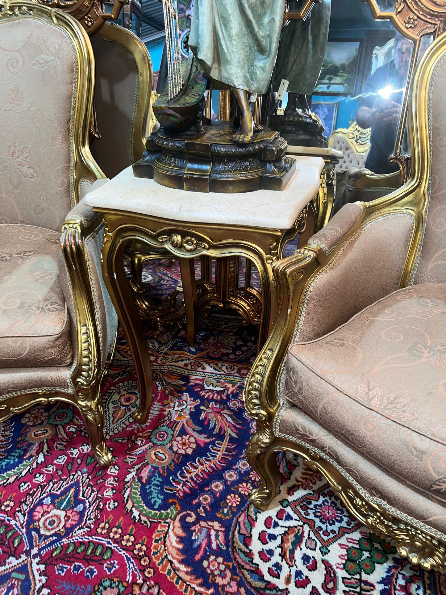 🇫🇷 Elegante Sala de 7 Piezas Marco decorado en hoja de oro solido 🇫🇷