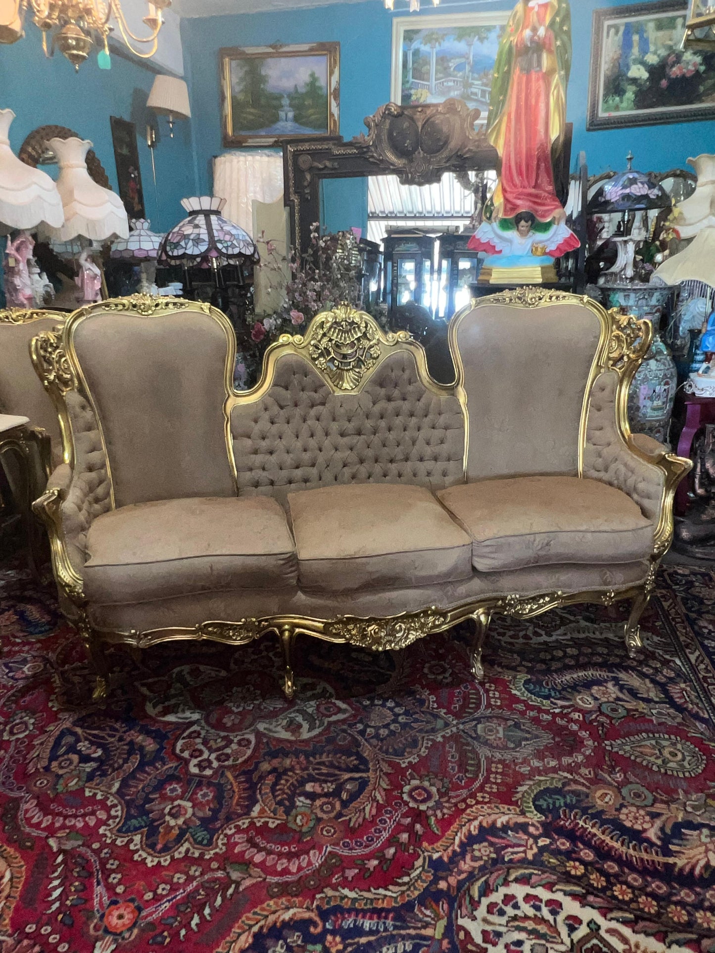 🇫🇷 Elegante Sala de 7 Piezas Marco decorado en hoja de oro solido 🇫🇷