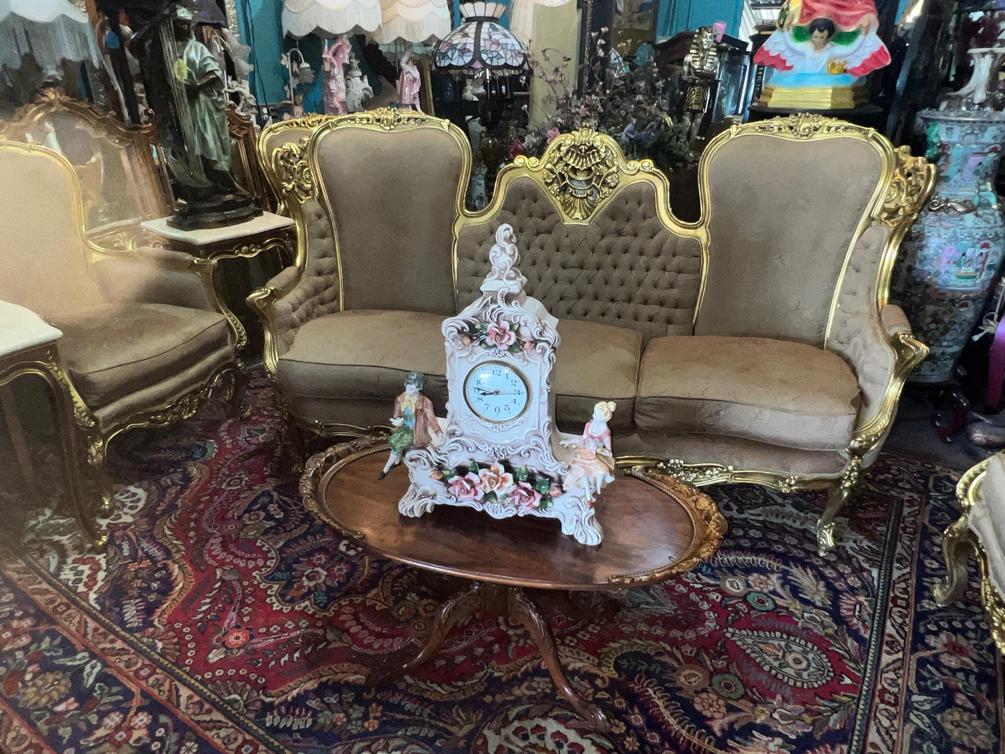🇫🇷 Elegante Sala de 7 Piezas Marco decorado en hoja de oro solido 🇫🇷