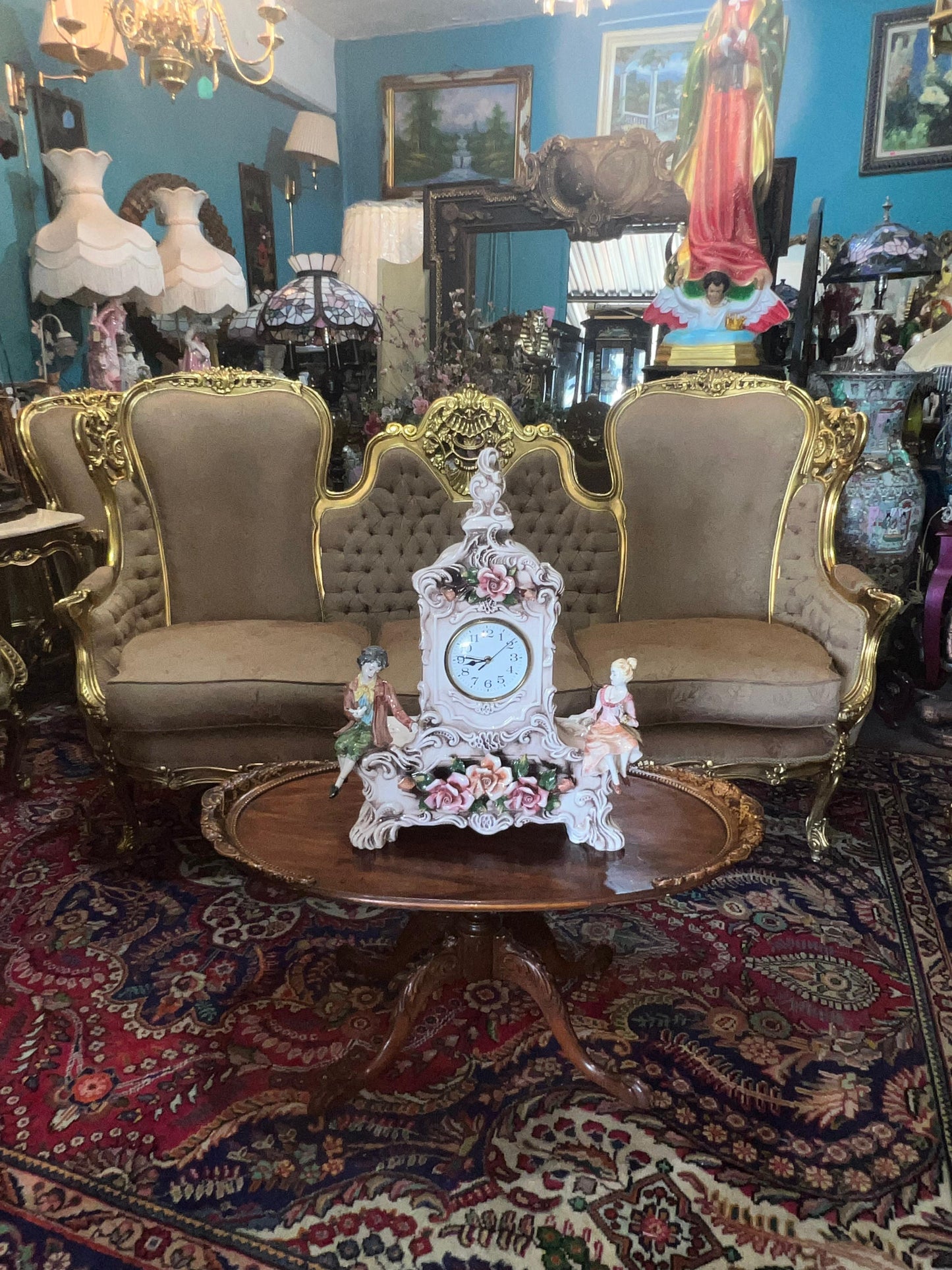🇫🇷 Elegante Sala de 7 Piezas Marco decorado en hoja de oro solido 🇫🇷